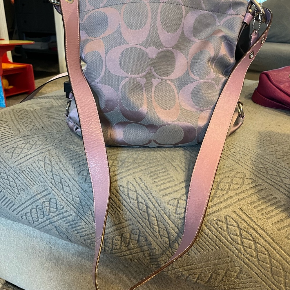 Coach Pink and Gray Crossbody Bag with Signature Monogram